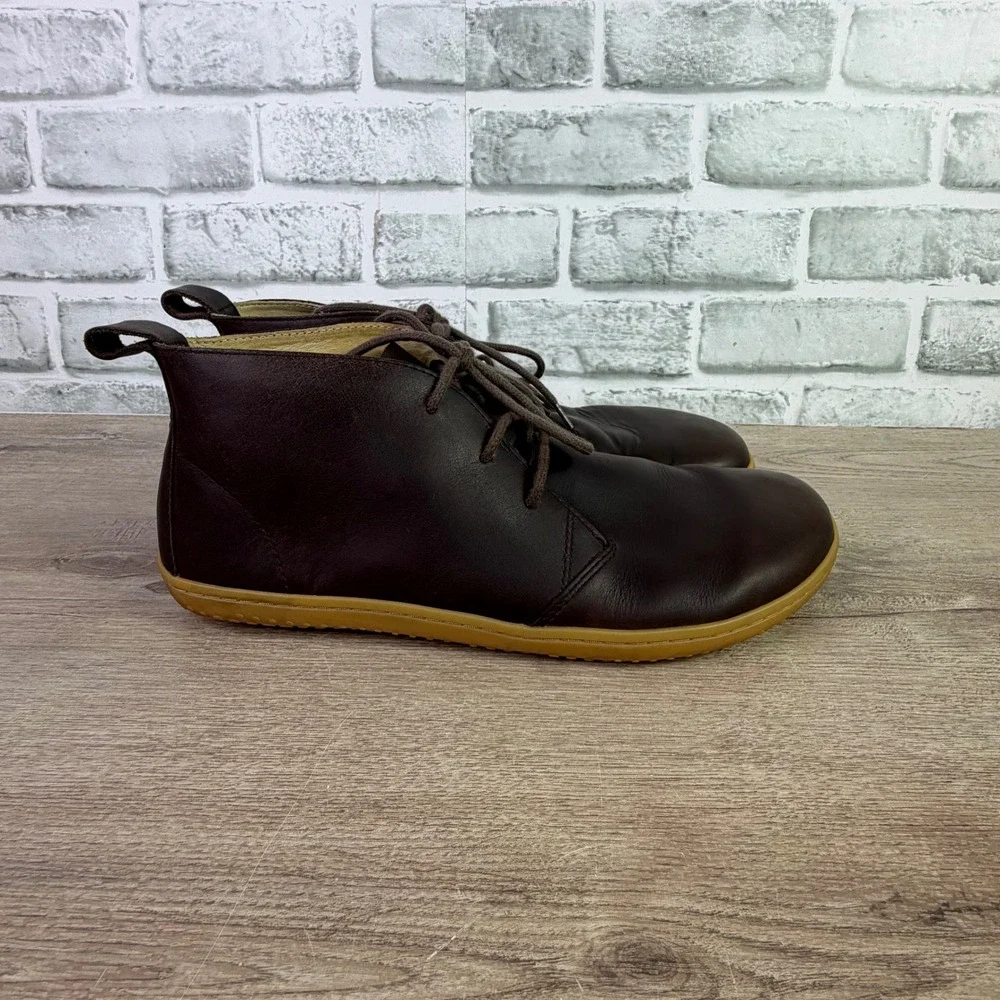 Vivo Barefoot Men's Dark Brown Leather Chukka Boots with Tan Sole